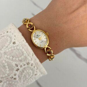 Sku:0277 Gold mini Watch multicoloured zircon stones red green yellow purple